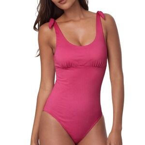 Andie Swim The Mandalay Women's One Piece Swimsuit Size Small Pink Red Ties‎ Bow